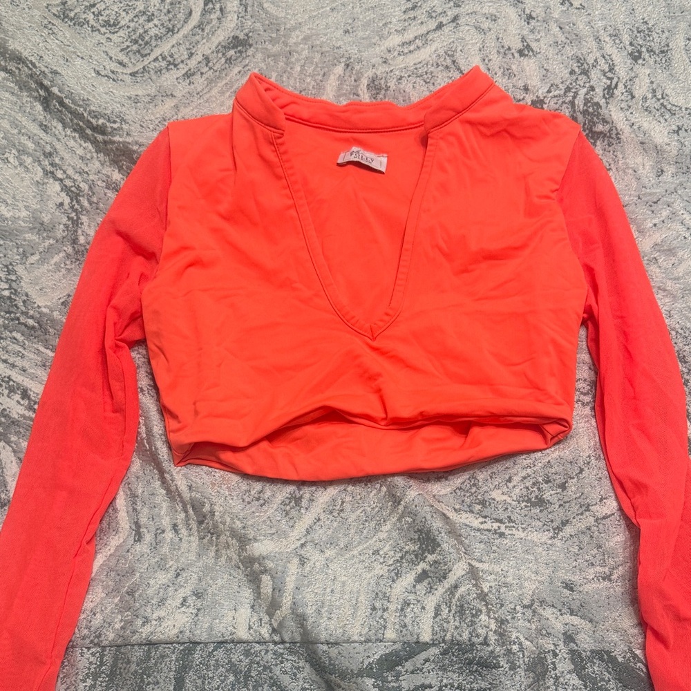 Oh Polly Bright Coral V-Neck Crop Top